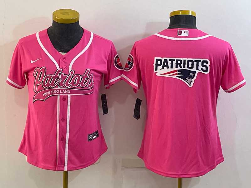 Women%27s New England Patriots Pink Team Big Logo With Patch Cool Base Stitched Baseball Jersey